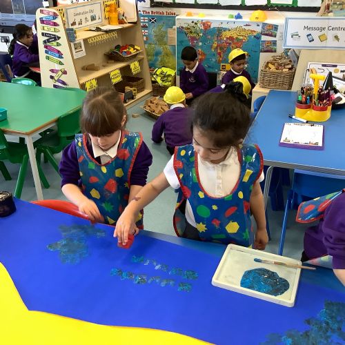 Creating a background for 'A Little donkey' using printing.