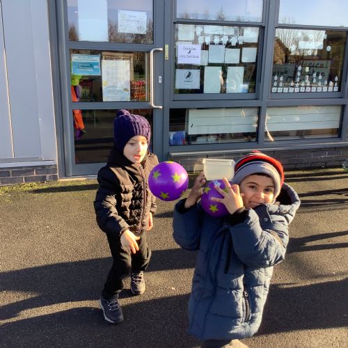 PE - bounce, catch, aim and throw.